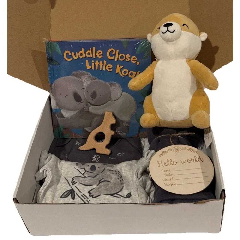Baby Boy Baby Shower Koala Gift Box‎ With Koala Book, Lovey, & Bodysuits Toy New